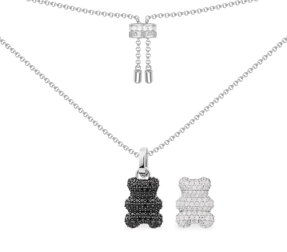 Black / white teddy necklace -LUXE