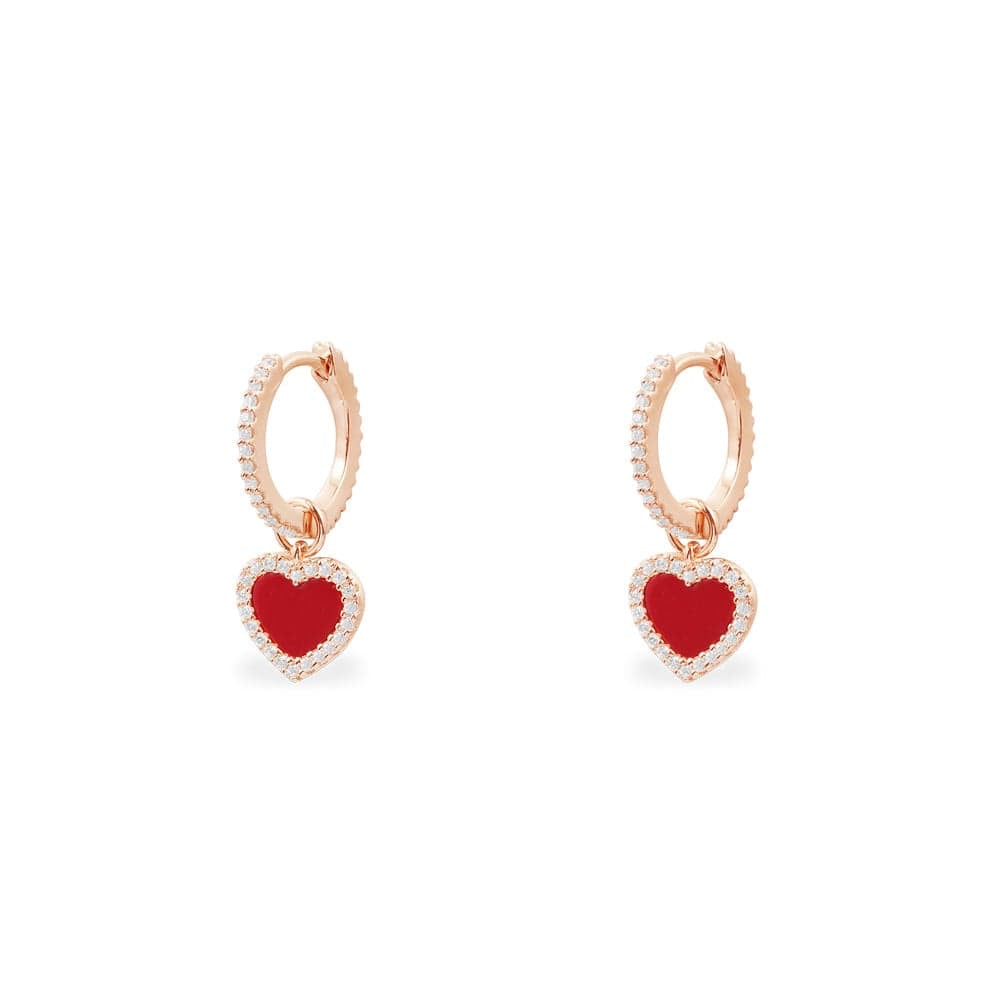 Red heart hoop earrings rose gold -LUXE