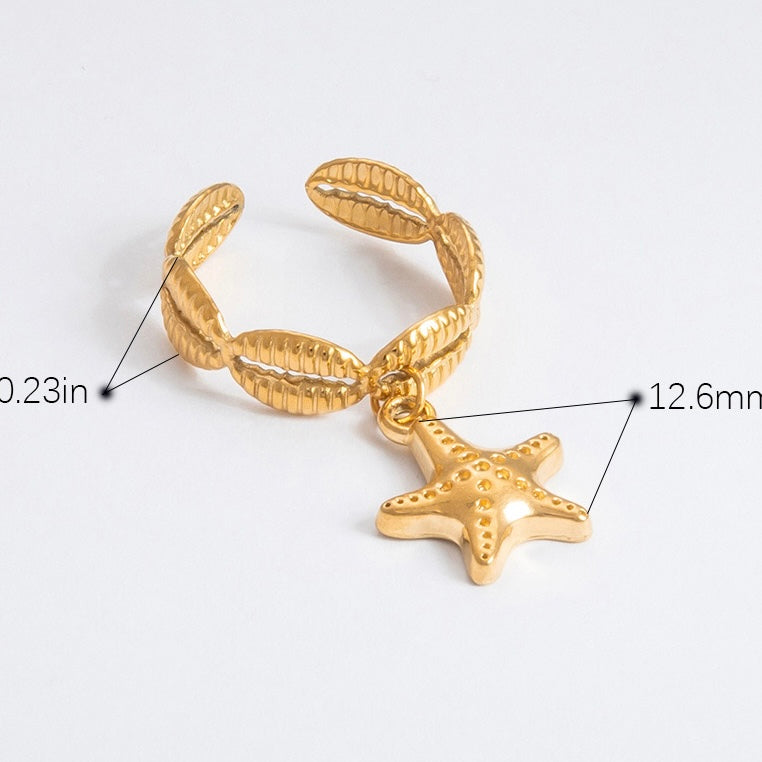Starfish shell charm ring