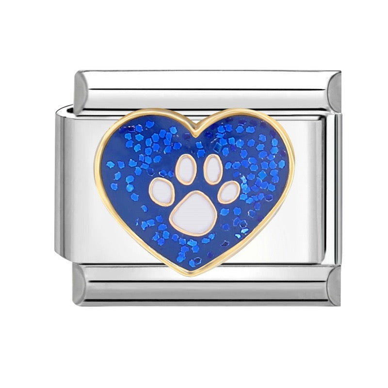 Blue paw heart italian charm