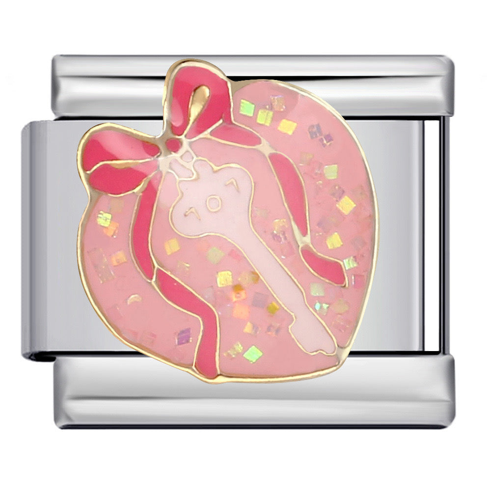 Pink bow heart italian chrm