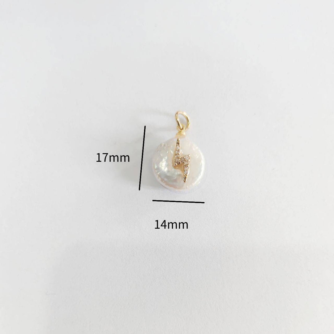 Lightning bolt on freshwater pearl charm