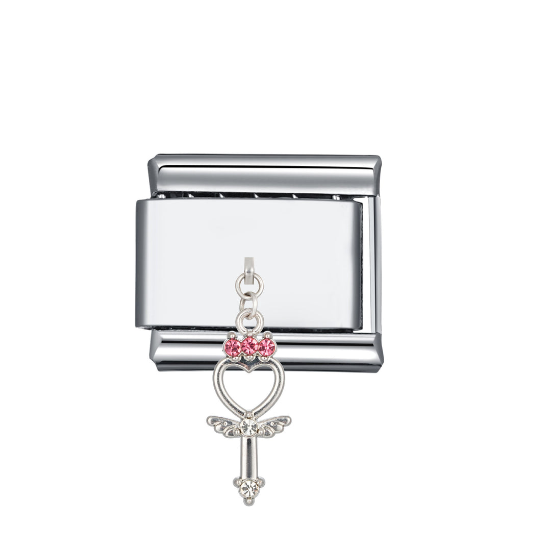 Pink key of heart italian charm