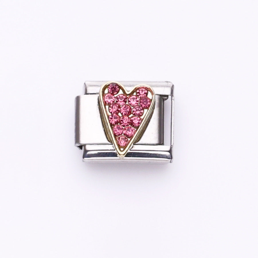 Pink bling heart italian charm