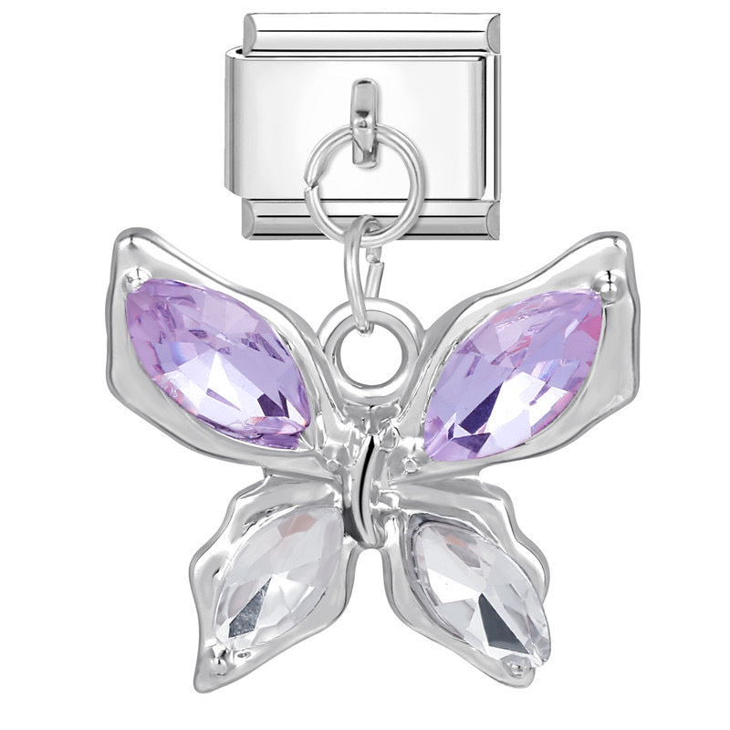 Purple crystal butterfly pendant italian charm