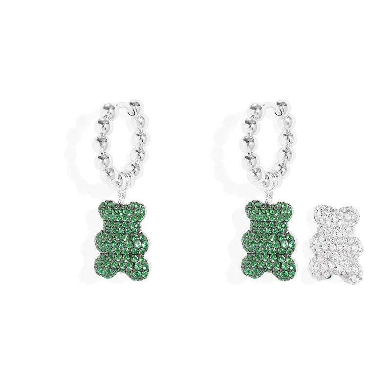 Emerald / white teddy earrings -LUXE