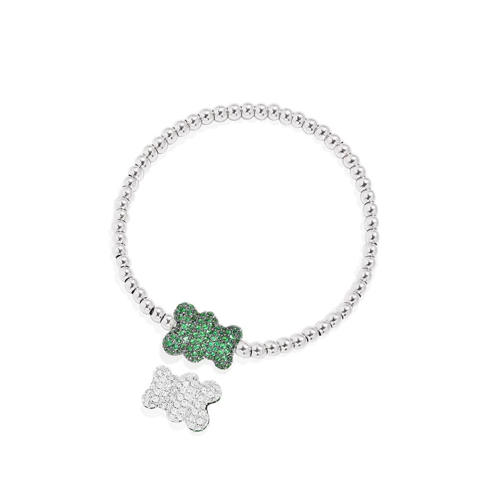 Emerald / white teddy beads bracelet -LUXE