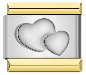 Double heart silver italian charm