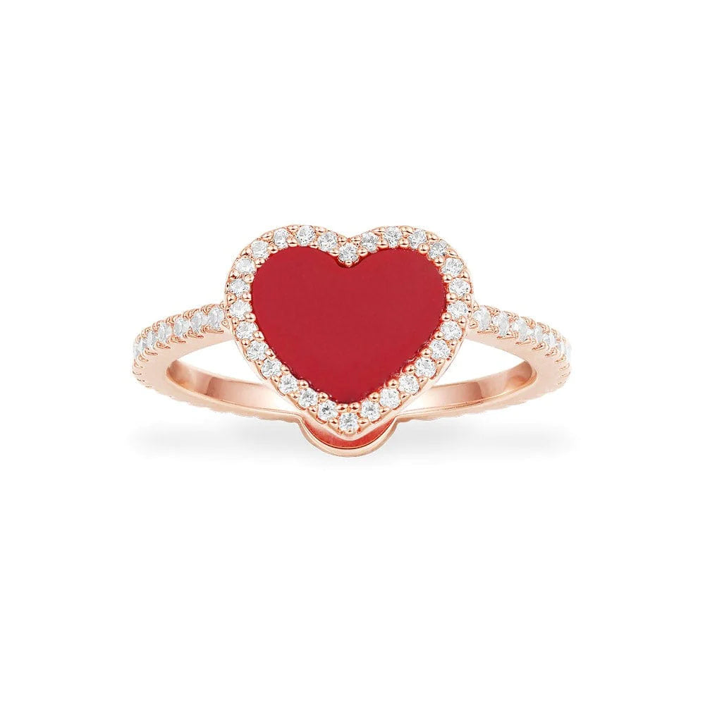 Red heart ring rose gold -LUXE