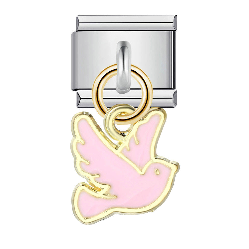 Pink bird pendant italian charm