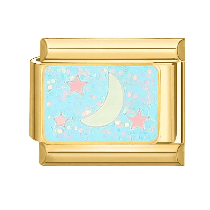 Light blue moon Italian charm