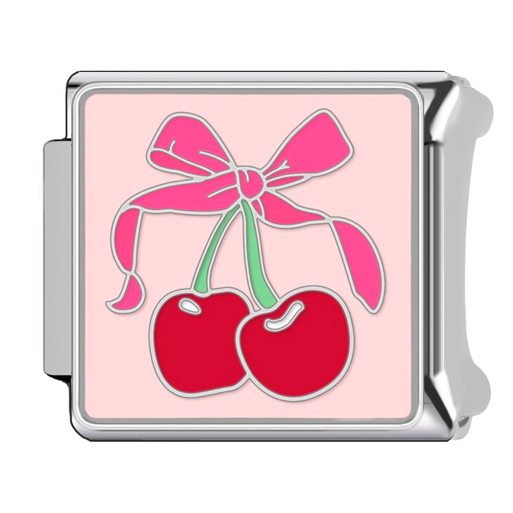 Pink bow cherry italian charm