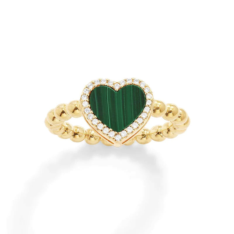 Malachite heart beaded ring -LUXE