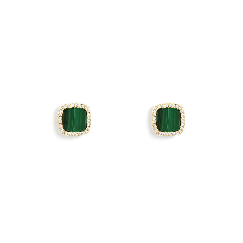 Malachite square stud earrings rose-LUXE