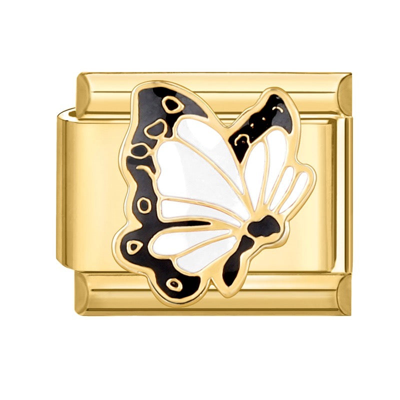 White and black butterfly Italian charm