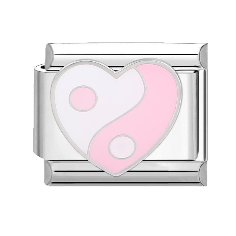 Yin yang pink heart italian charm