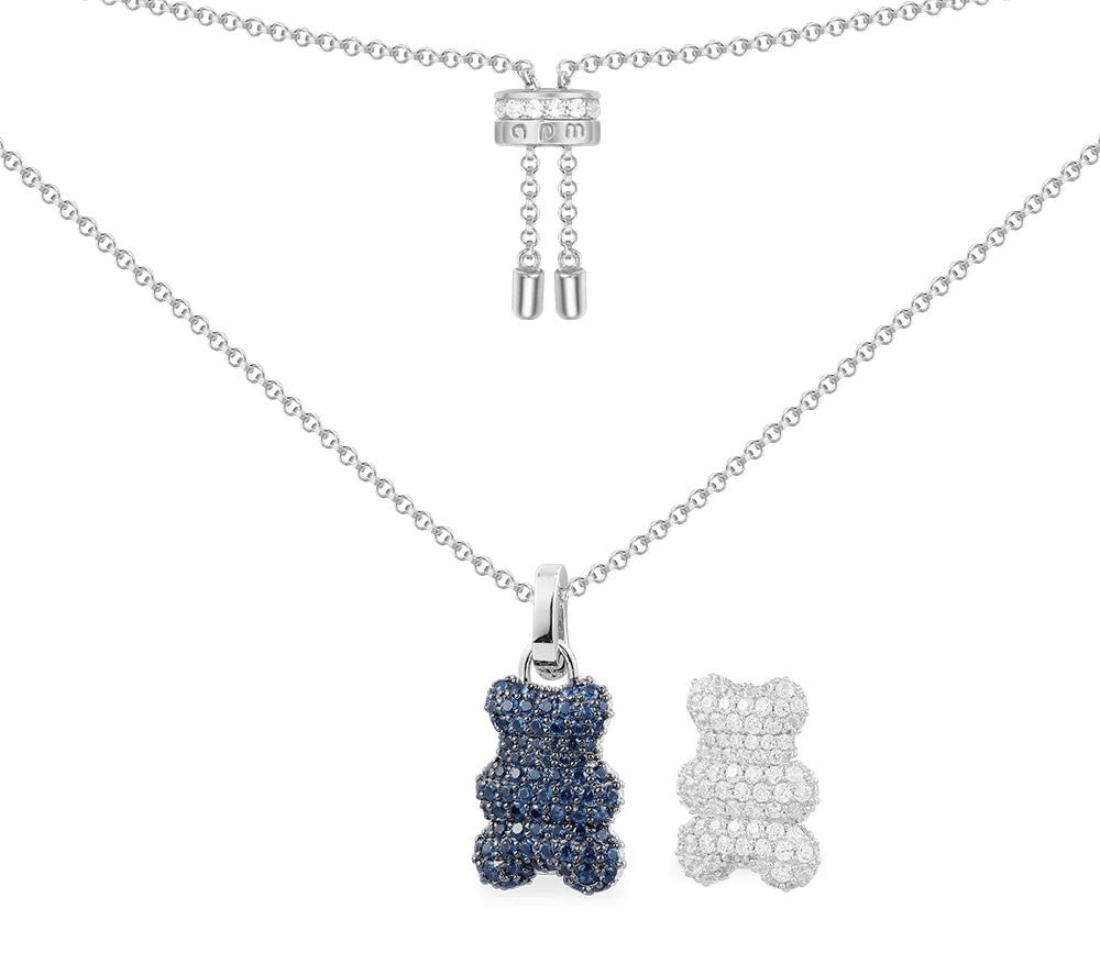 Small teddy navy / white necklace -LUXE
