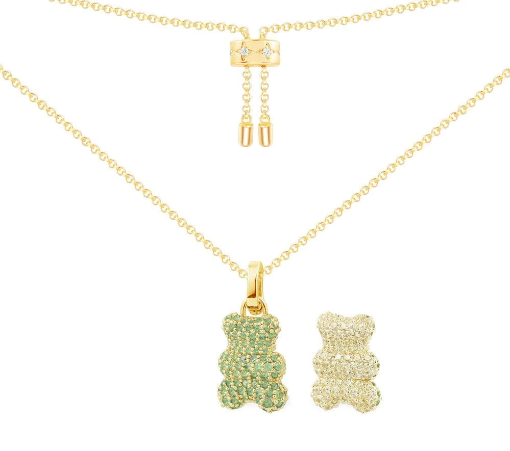 Green gold small teddy necklace -LUXE