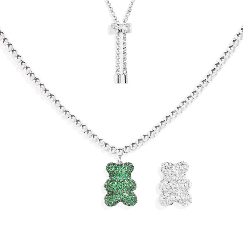 Emerald / white teddy necklace -LUXE