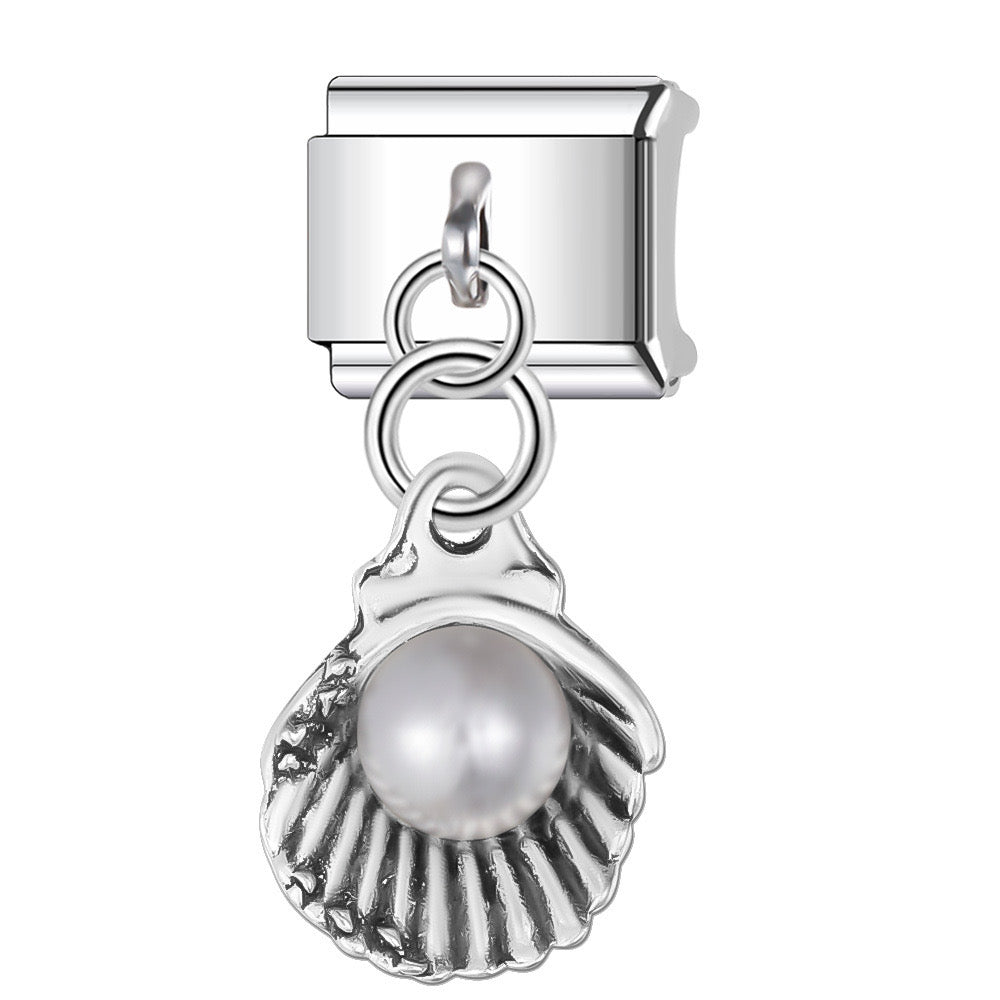 Silver pearl shell pendant italian charm