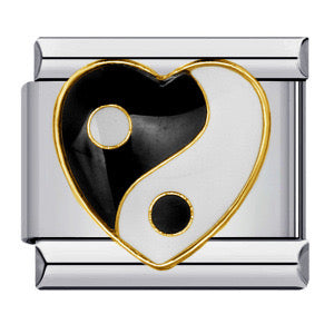 Yin yang black heart italian charm