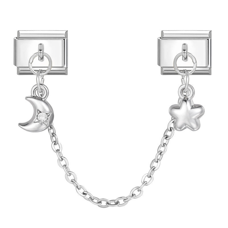 Moon and star linked italian charms