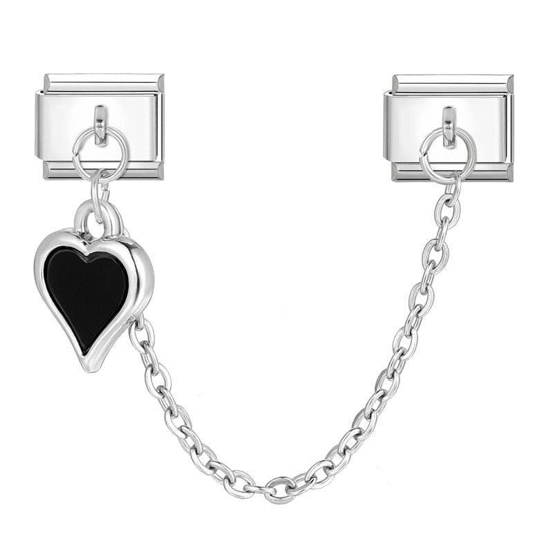 Black heart linked italian charm