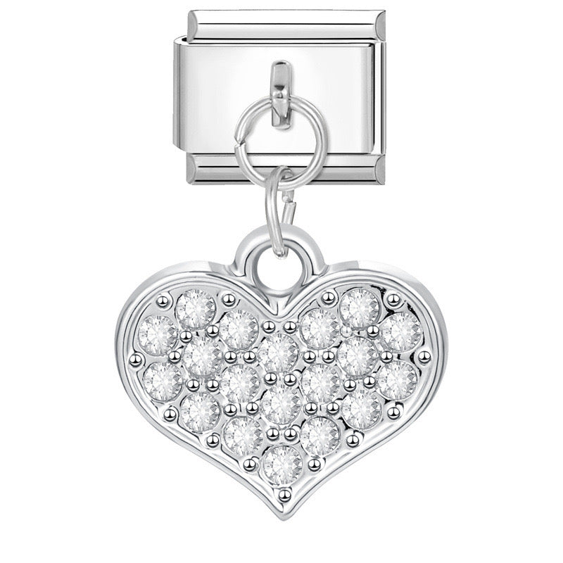 Bling white heart pendant Italian charm