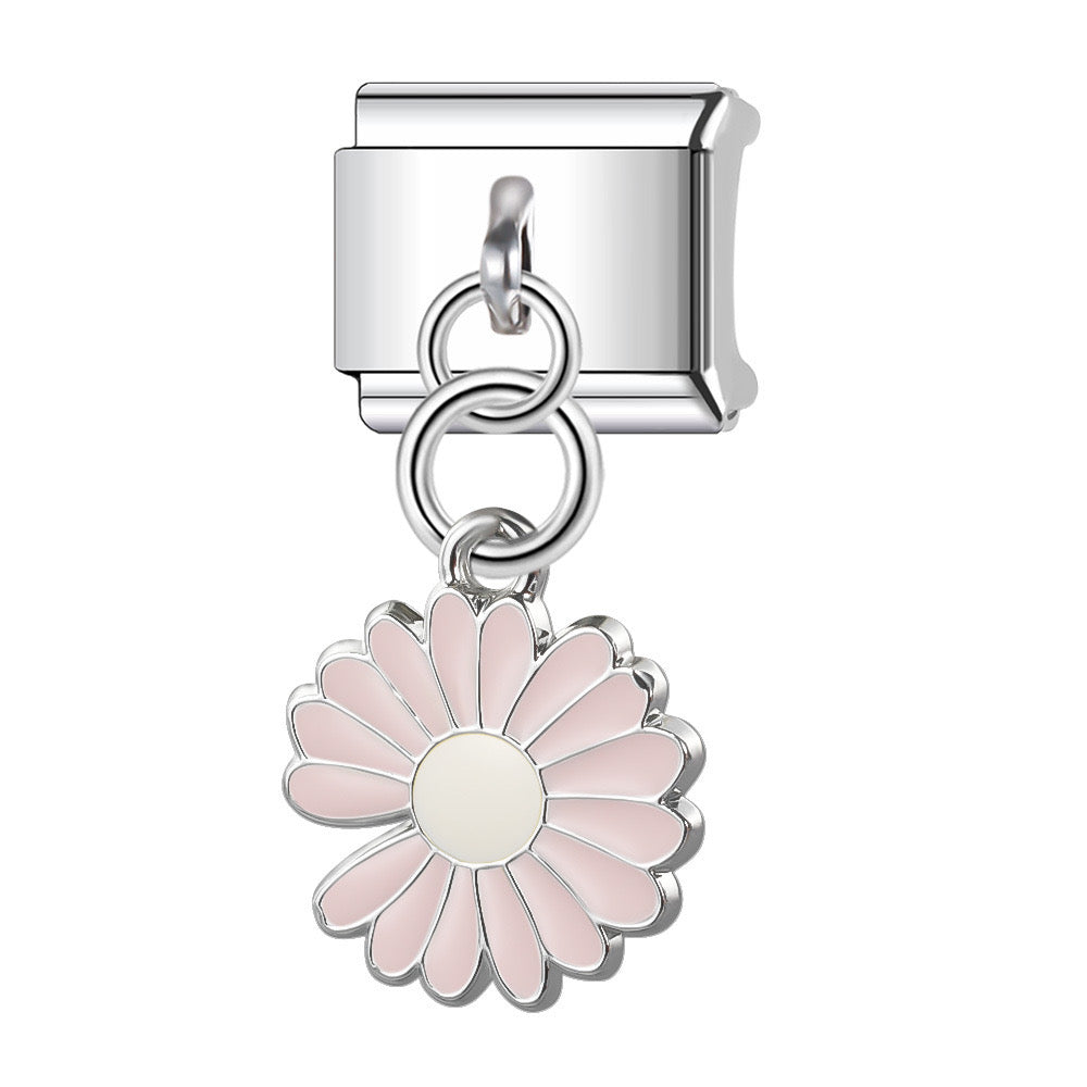 Pink flower pendant italian charm
