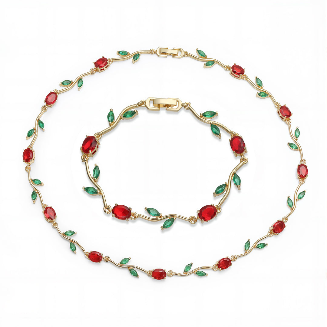 Red tulip set ( bracelet + necklace ) - gold ( pre - order )