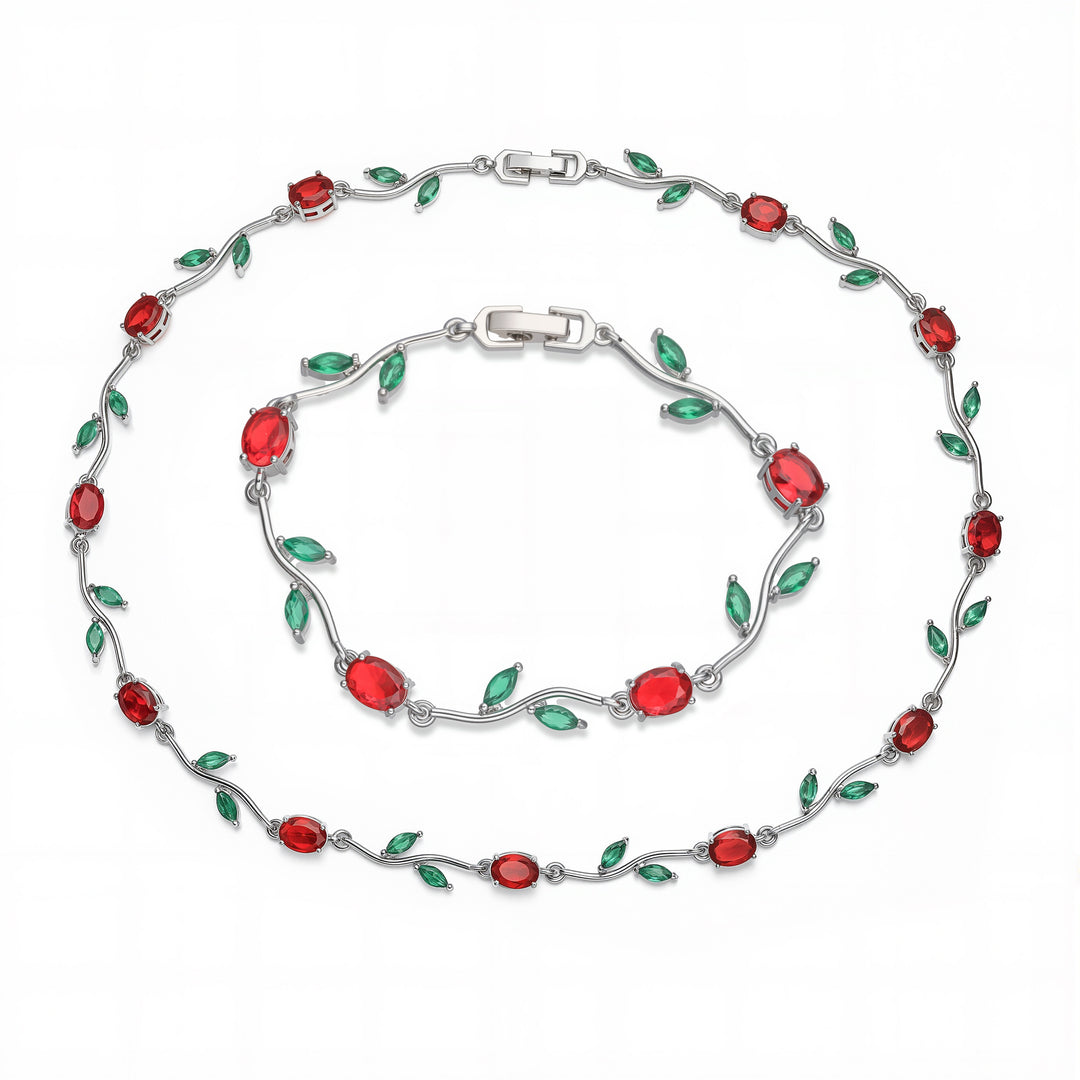 Red tulip set ( bracelet + necklace ) - silver ( pre - order )