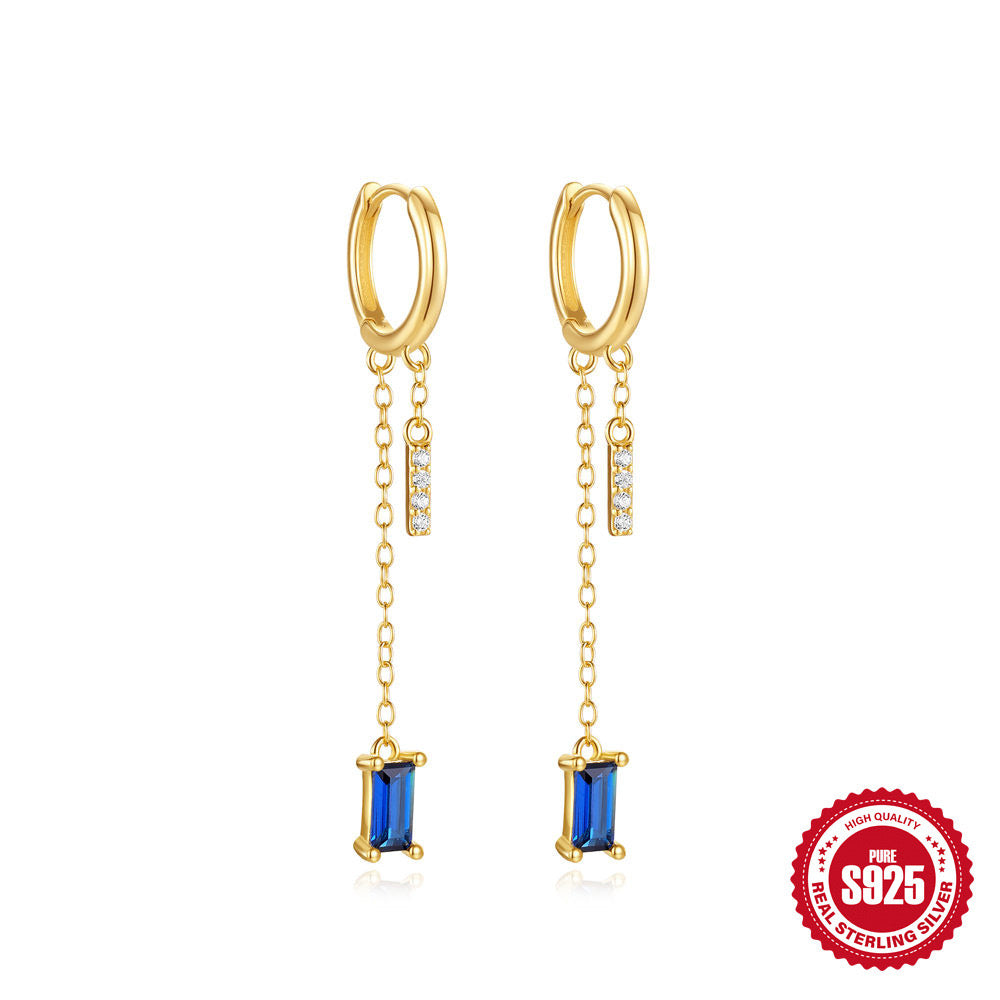S925 classic blue dangling hoops 1 pair