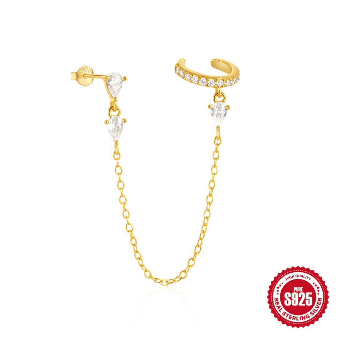 S925 teardrop linked earring