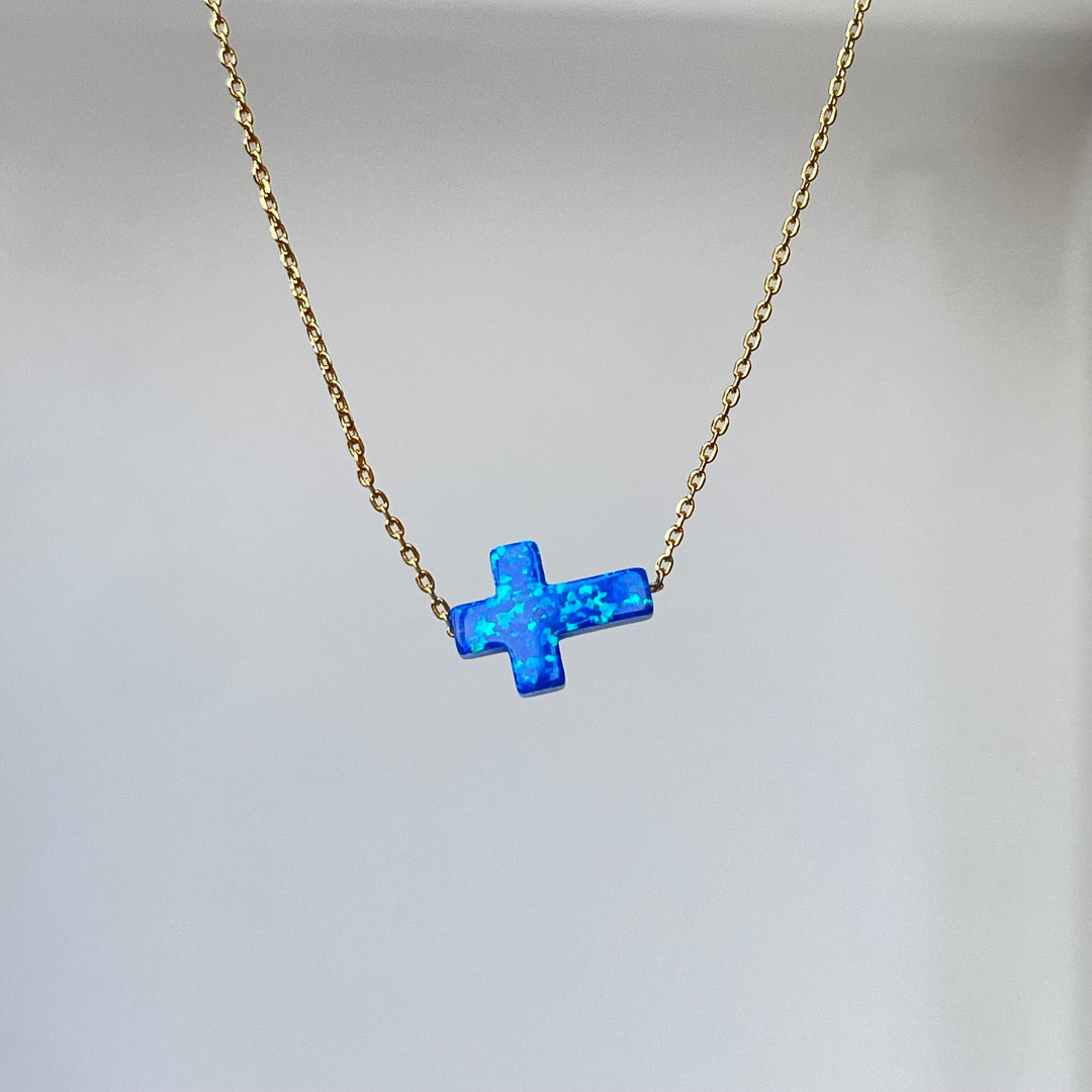 Cross blue opalite necklace