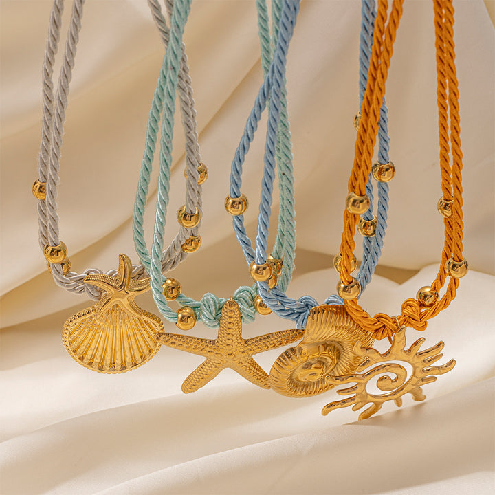 Beige starfish & seashell rope necklace