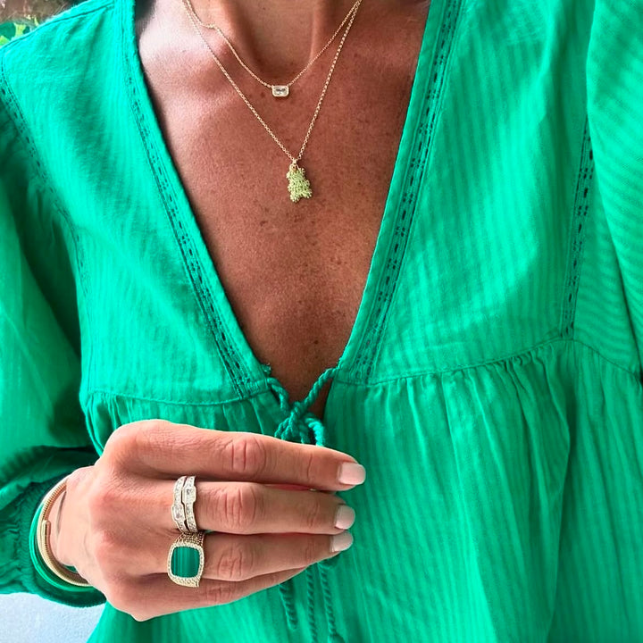 Malachite square bulky ring -LUXE