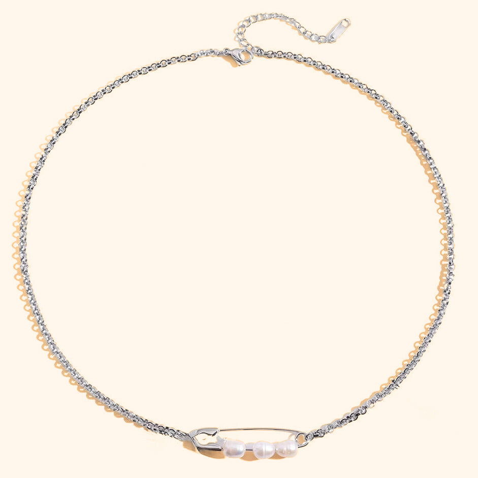 Pin freshwater pearl necklace silver
