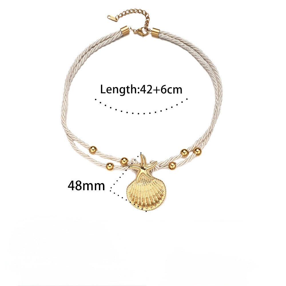 Beige starfish & seashell rope necklace