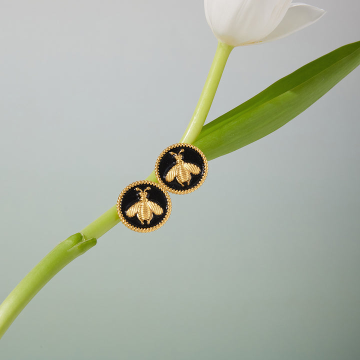 Bee black coin earrings