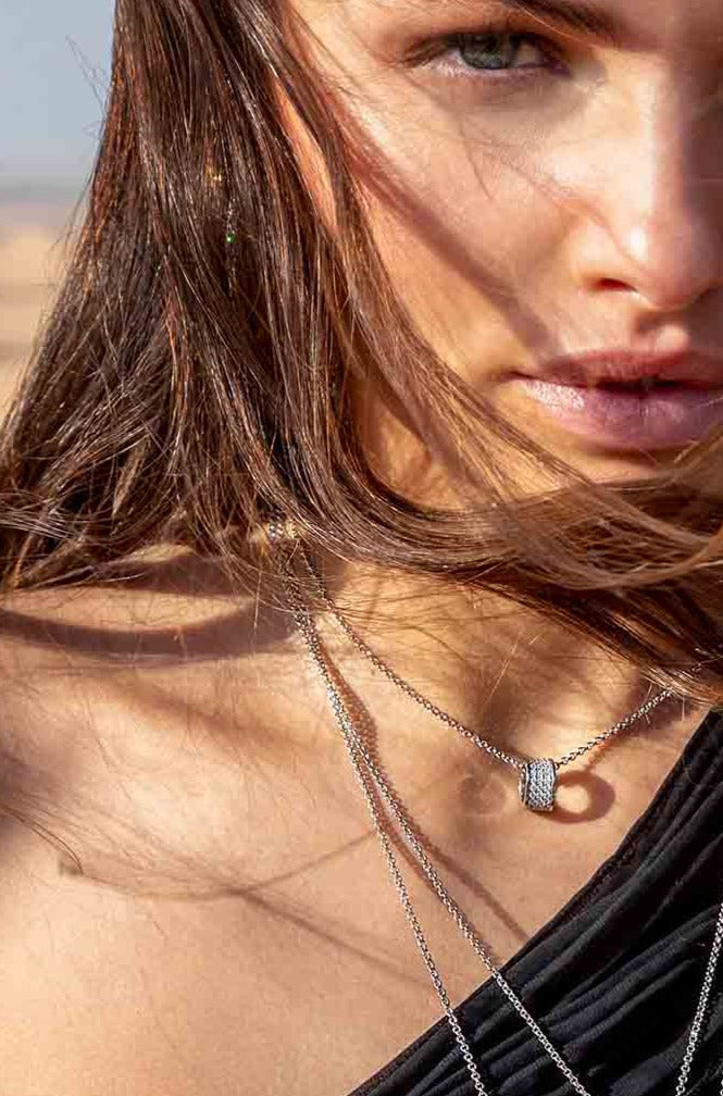 Layered tennis pendant necklace -LUXE