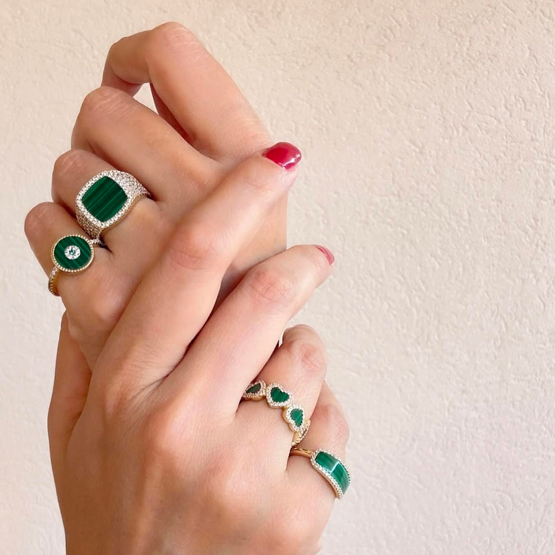 Malachite square bulky ring -LUXE