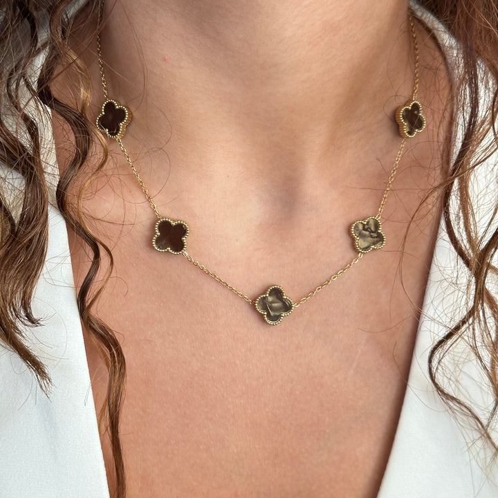 Limited edition clover necklace -brown olive