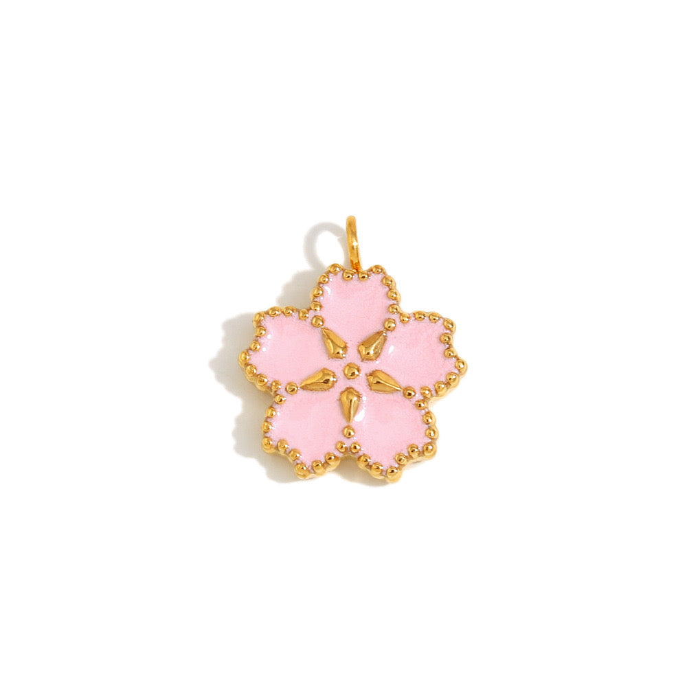 Pink sandblasted flower charm