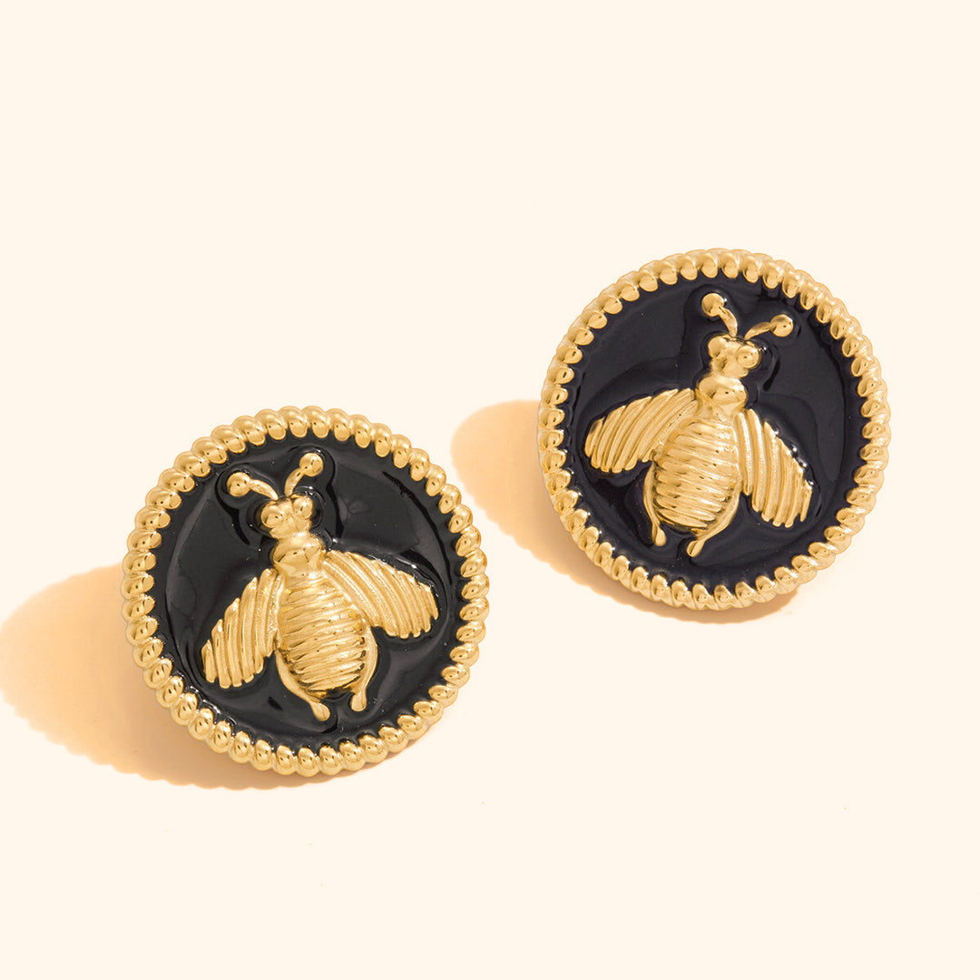 Bee black coin earrings