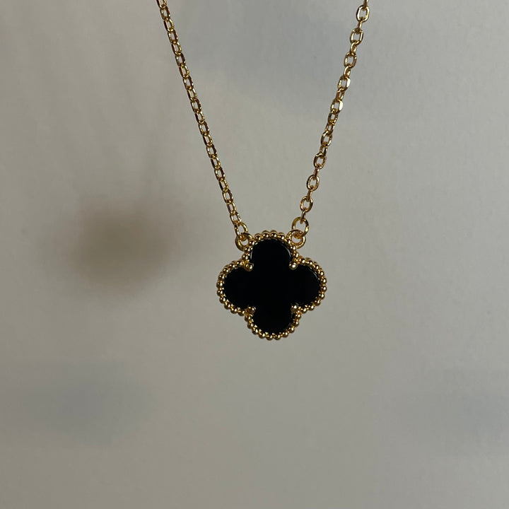 Grade A gold clover necklace -black onyx