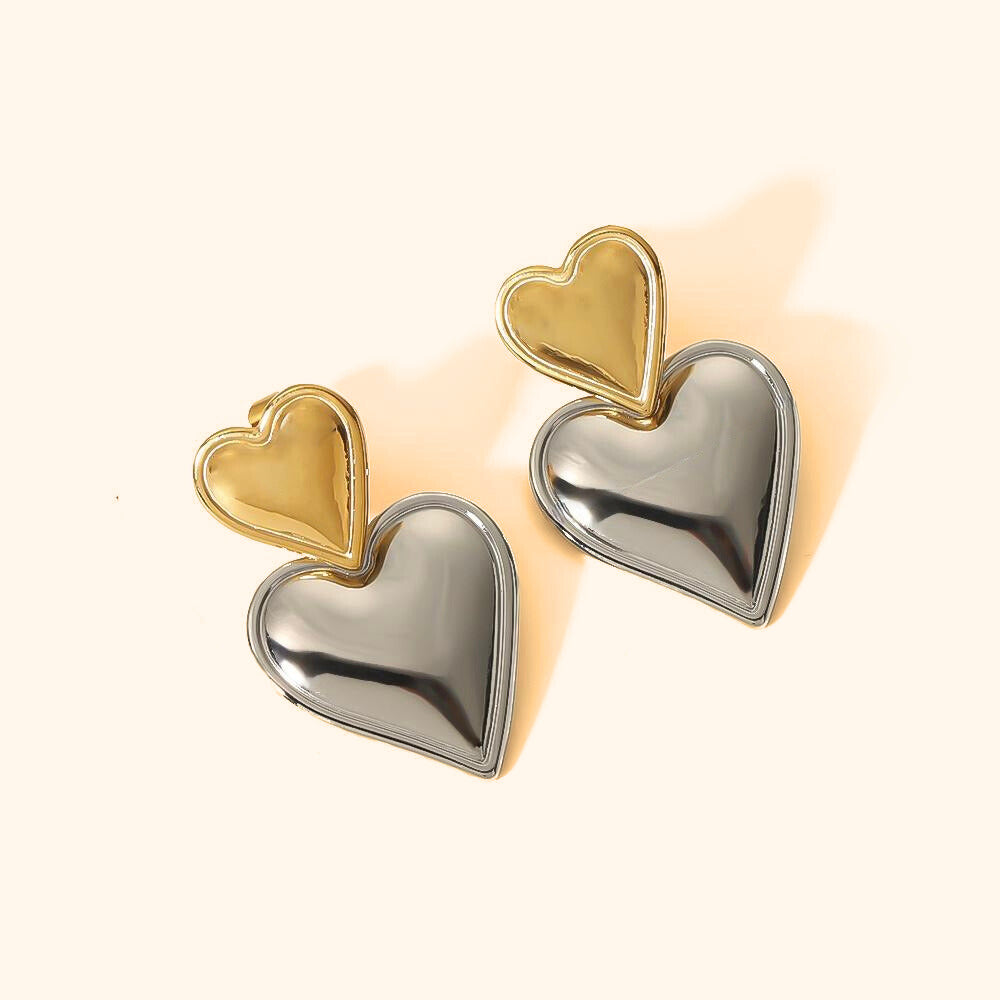Double heart toned earrings