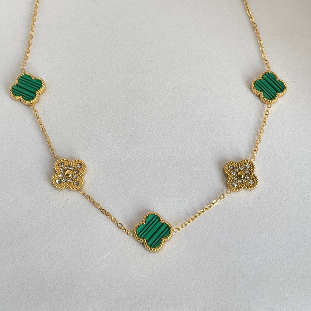 Bling clover necklace -green