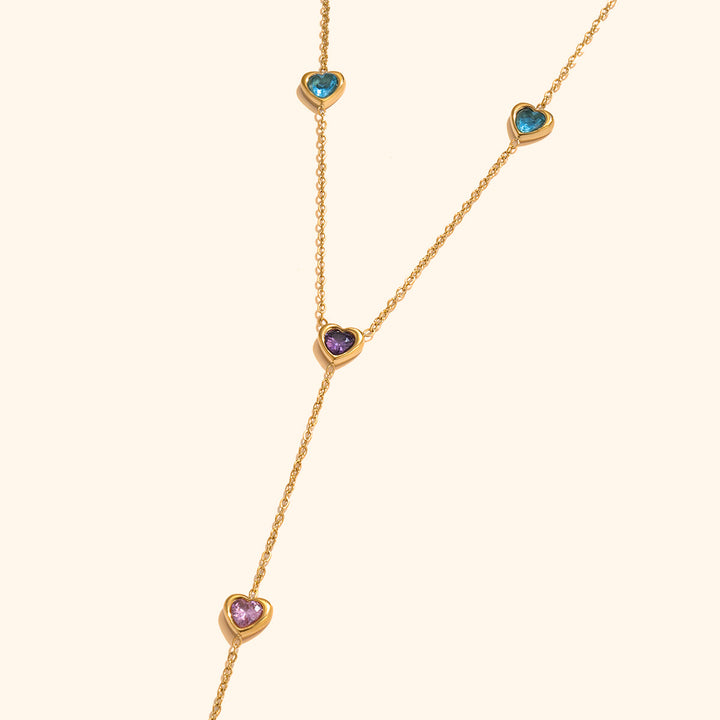 Rainbow heart Y dropdown necklace