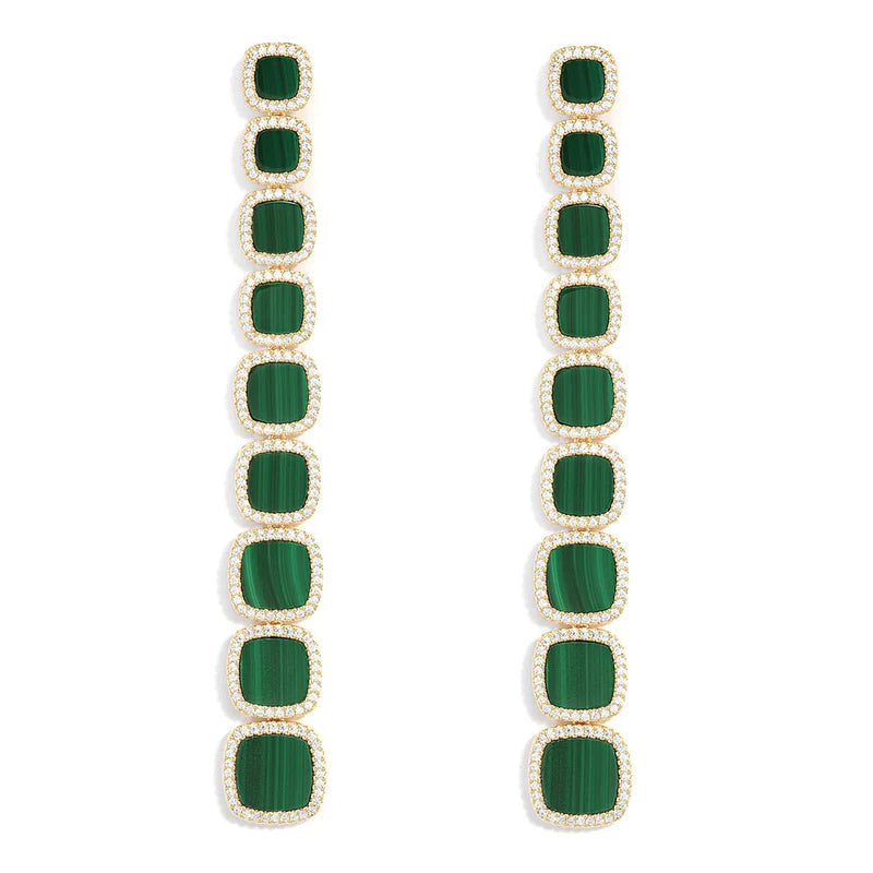 Malachite square linked drop earrings -LUXE