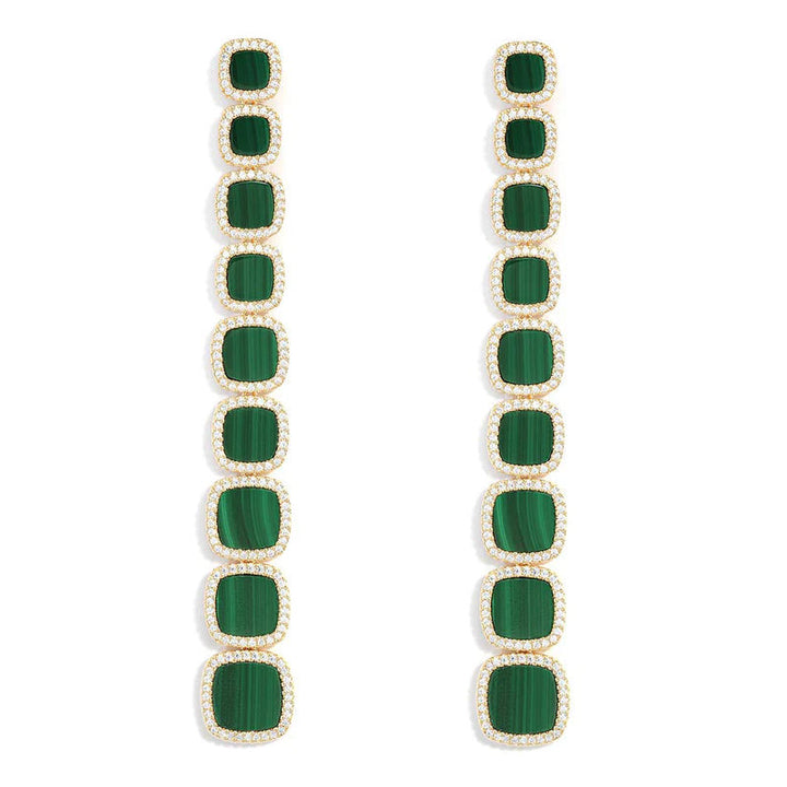 Malachite square linked drop earrings -LUXE